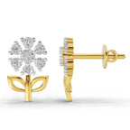 Lab Grown Diamond Earrings 0.39 Carat IGI Certified Round Shape F-G VS Quality| 925 Sterling Silver Gold Plated Floral Diamond Cluster Stud Earrings