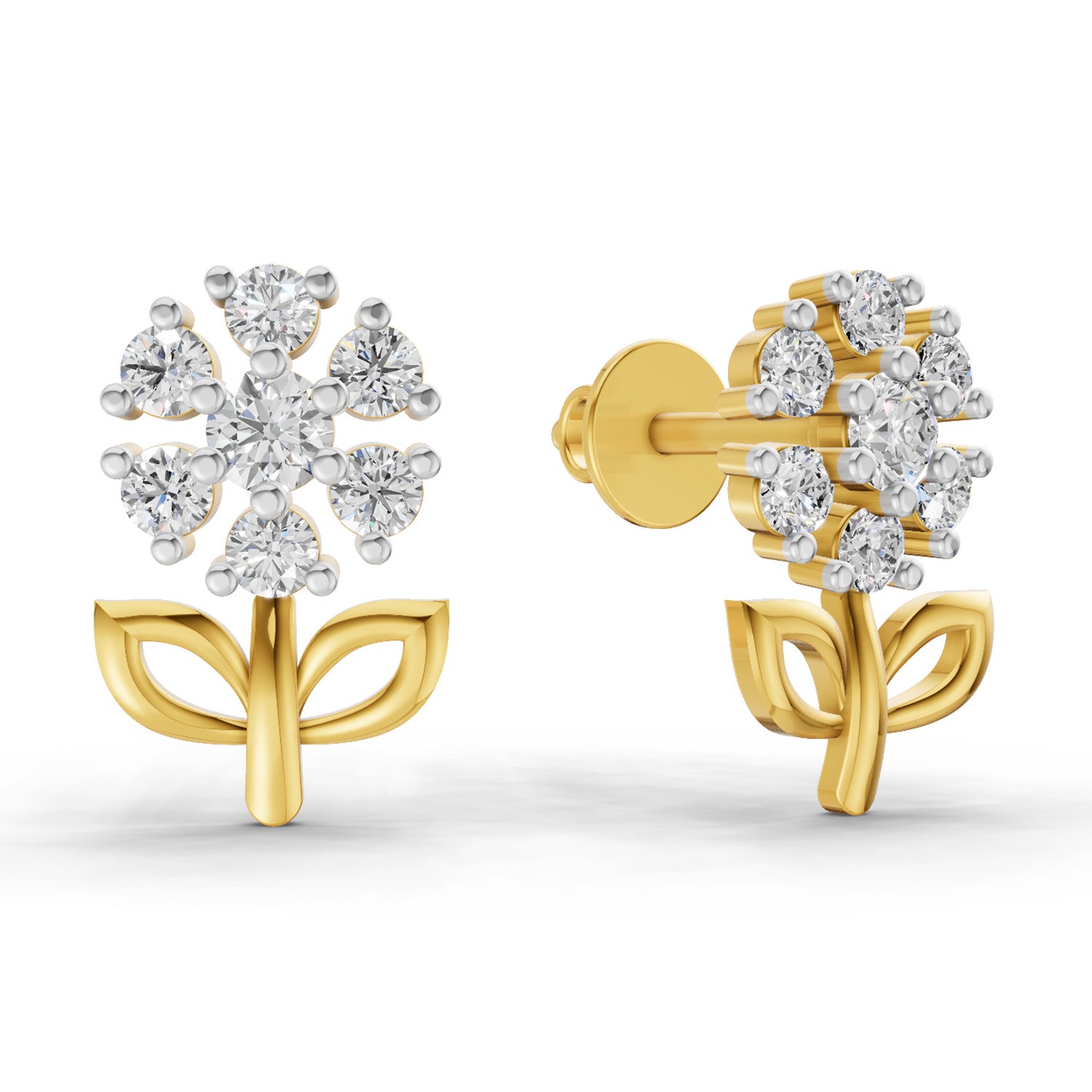 Lab Grown Diamond Earrings 0.39 Carat IGI Certified Round Shape F-G VS Quality| 925 Sterling Silver Gold Plated Floral Diamond Cluster Stud Earrings