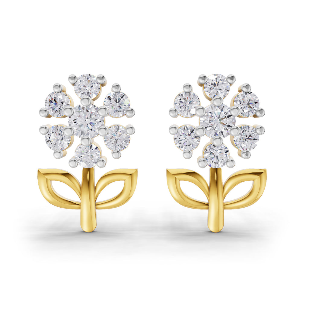 Lab Grown Diamond Earrings 0.39 Carat IGI Certified Round Shape F-G VS Quality| 925 Sterling Silver Gold Plated Floral Diamond Cluster Stud Earrings