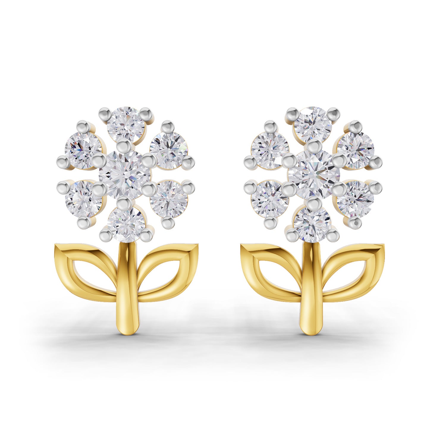 Lab Grown Diamond Earrings 0.39 Carat IGI Certified Round Shape F-G VS Quality| 925 Sterling Silver Gold Plated Floral Diamond Cluster Stud Earrings