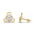 Lab Grown Diamond Earrings 0.39 Carat IGI Certified Round Shape F-G VS Quality| 925 Sterling Silver Gold Plated Diamond Flower Stud Earrings