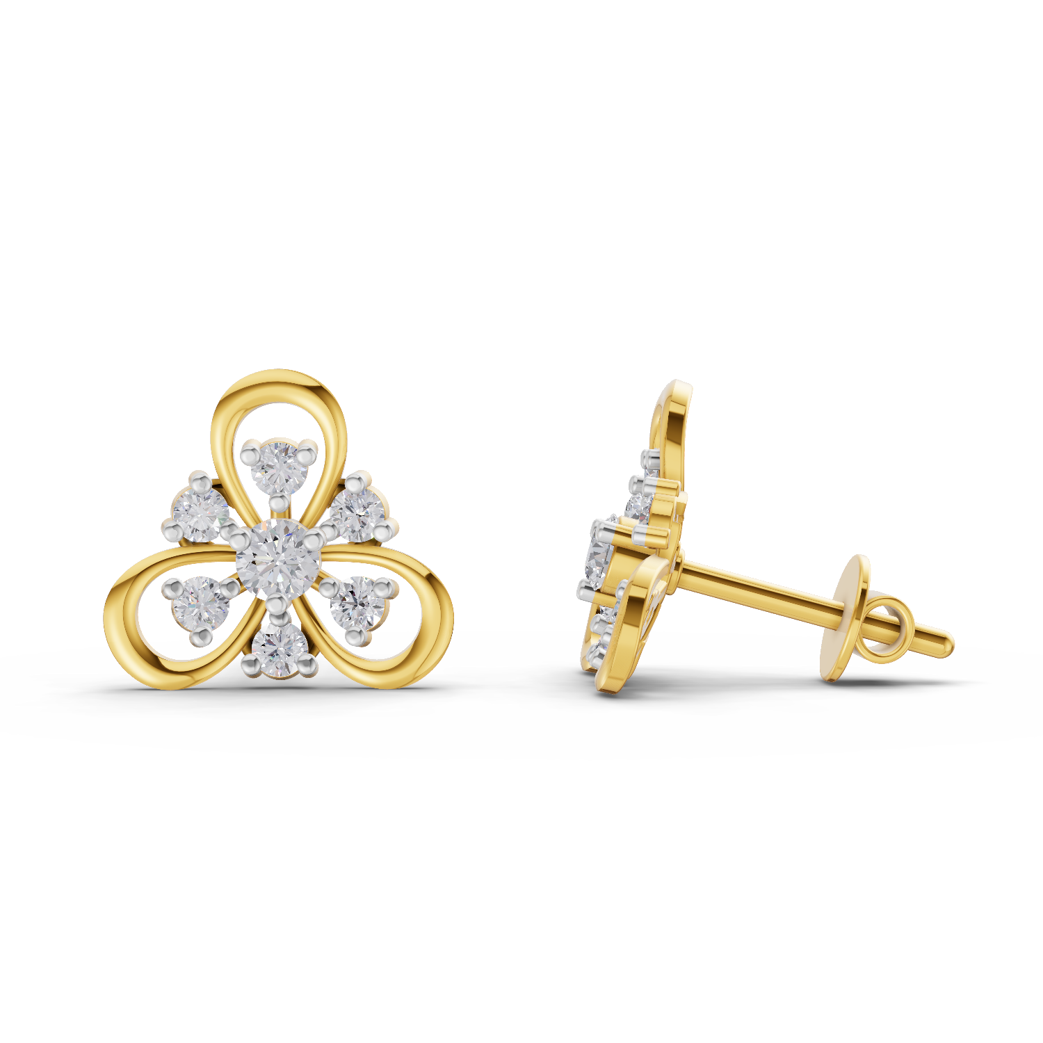 Lab Grown Diamond Earrings 0.39 Carat IGI Certified Round Shape F-G VS Quality| 925 Sterling Silver Gold Plated Diamond Flower Stud Earrings