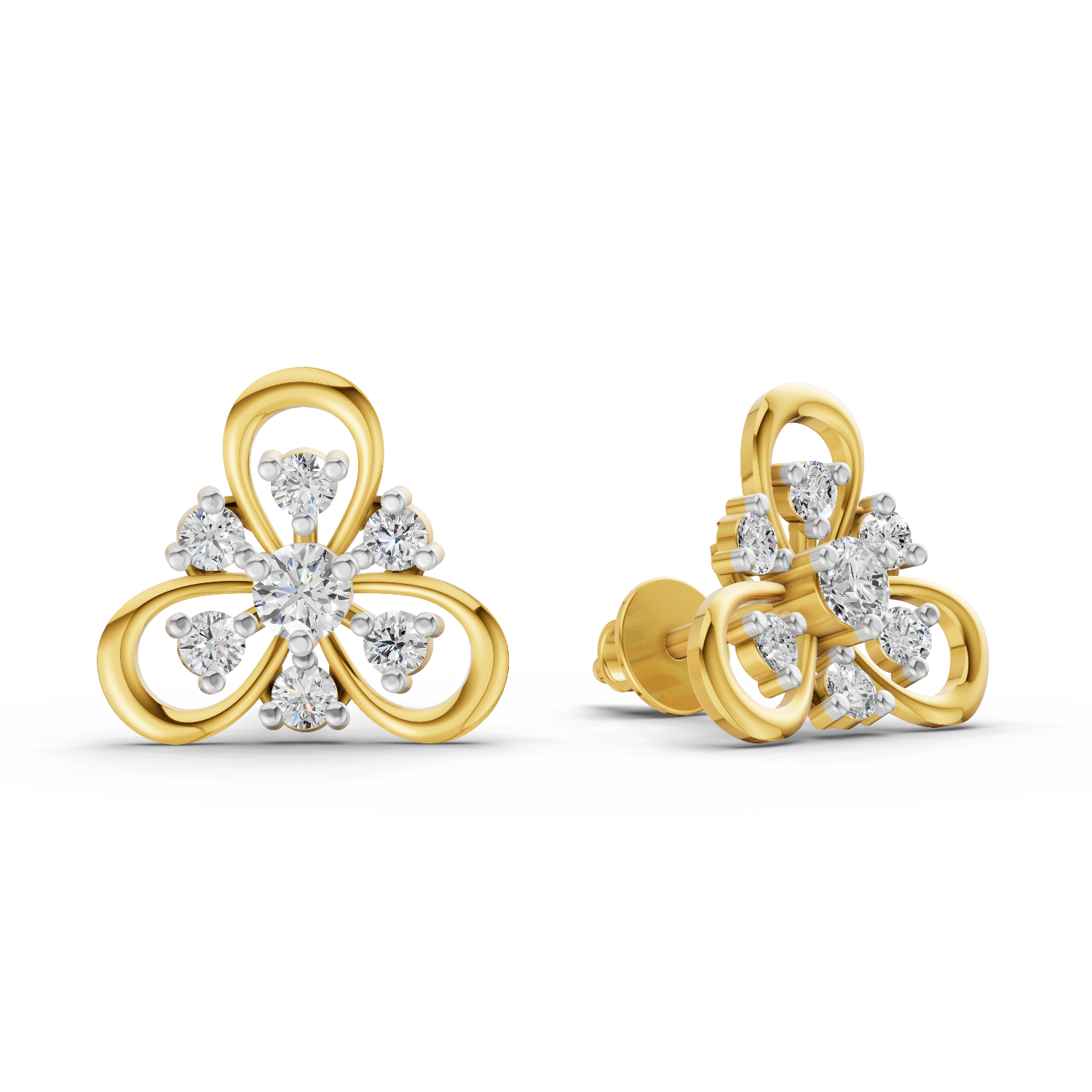 Lab Grown Diamond Earrings 0.39 Carat IGI Certified Round Shape F-G VS Quality| 925 Sterling Silver Gold Plated Diamond Flower Stud Earrings