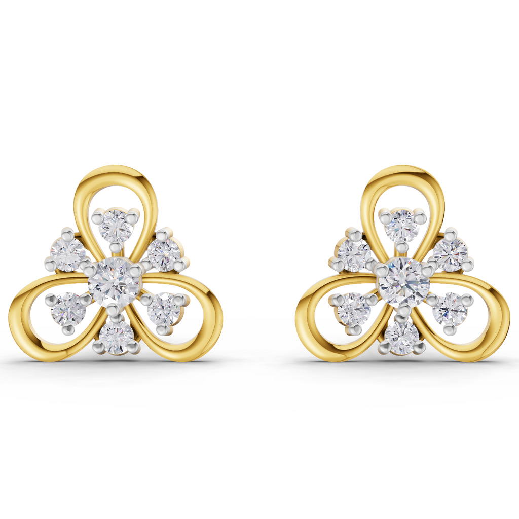 Lab Grown Diamond Earrings 0.39 Carat IGI Certified Round Shape F-G VS Quality| 925 Sterling Silver Gold Plated Diamond Flower Stud Earrings