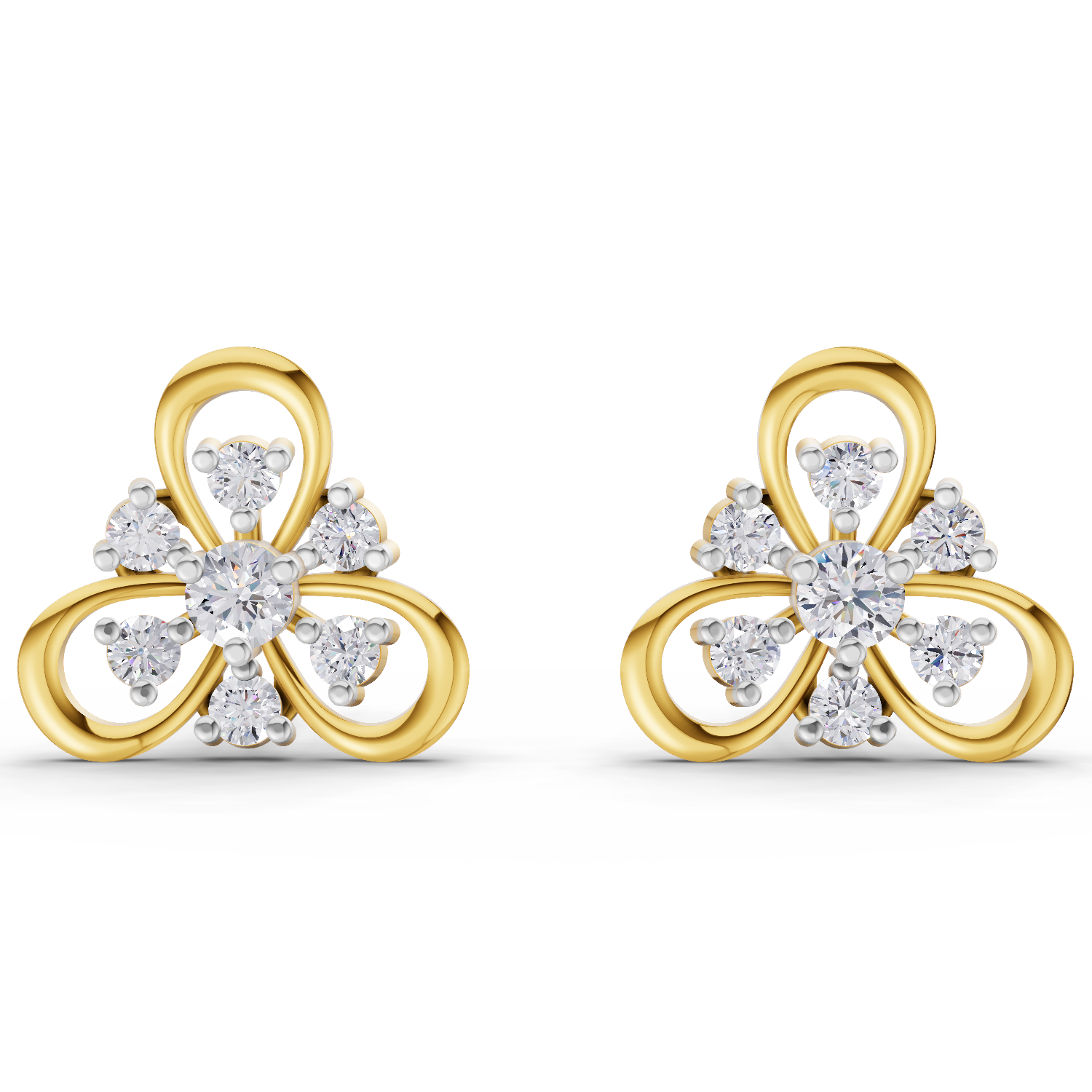 Lab Grown Diamond Earrings 0.39 Carat IGI Certified Round Shape F-G VS Quality| 925 Sterling Silver Gold Plated Diamond Flower Stud Earrings
