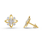 Lab Grown Diamond Earrings 0.45 Carat IGI Certified Round Shape F-G VS | 925 Sterling Silver Yellow Gold Plated Floral Earrings