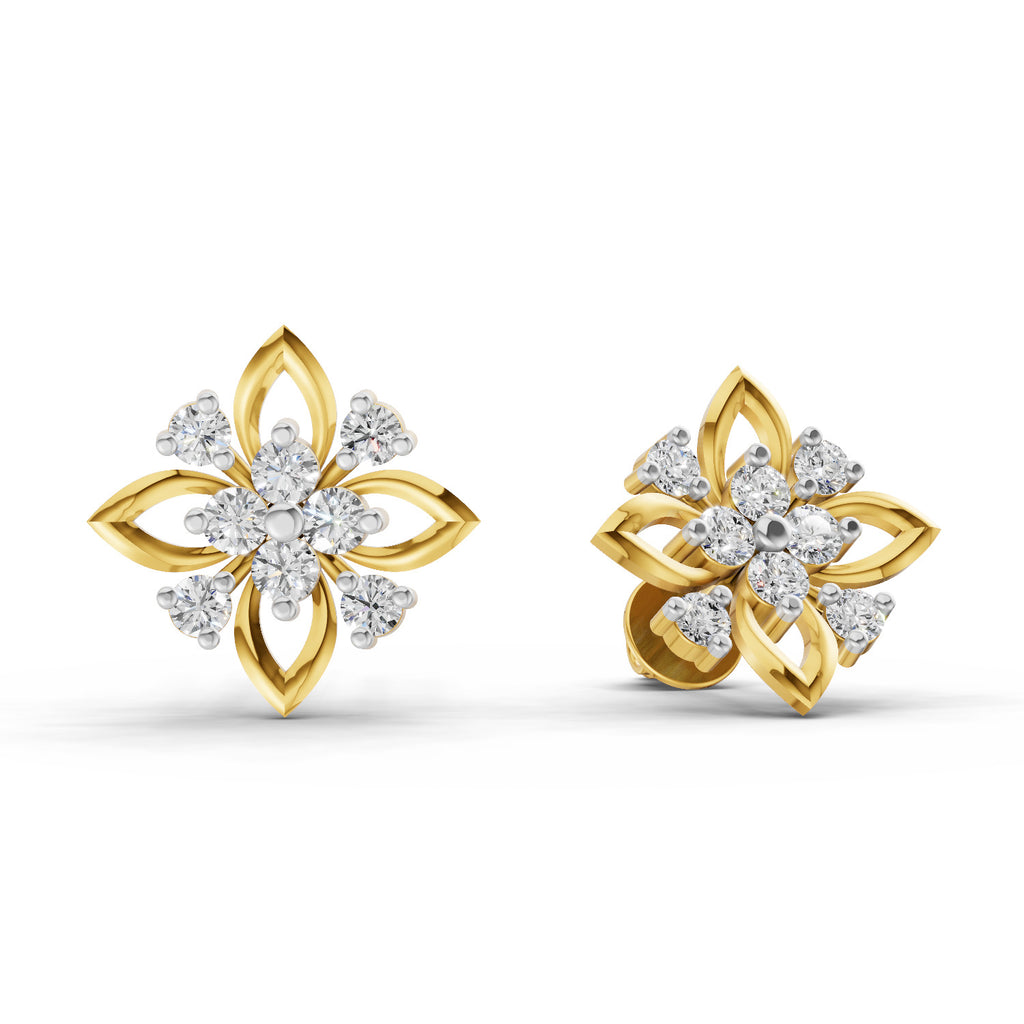 Lab Grown Diamond Earrings 0.45 Carat IGI Certified Round Shape F-G VS | 925 Sterling Silver Yellow Gold Plated Floral Earrings