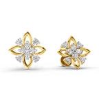 Lab Grown Diamond Earrings 0.45 Carat IGI Certified Round Shape F-G VS | 925 Sterling Silver Yellow Gold Plated Floral Earrings