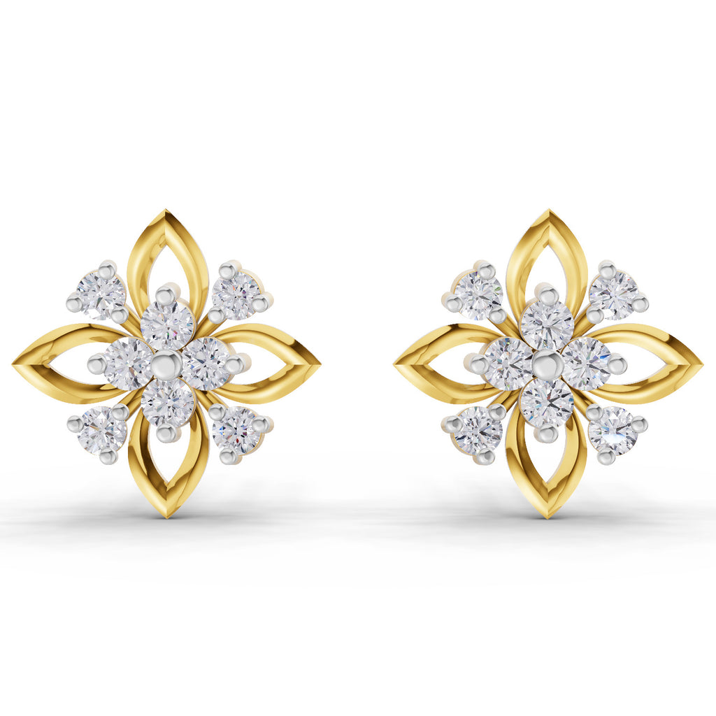 Lab Grown Diamond Earrings 0.45 Carat IGI Certified Round Shape F-G VS | 925 Sterling Silver Yellow Gold Plated Floral Earrings