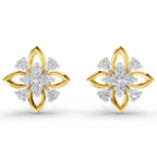 Lab Grown Diamond Earrings 0.45 Carat IGI Certified Round Shape F-G VS | 925 Sterling Silver Yellow Gold Plated Floral Earrings