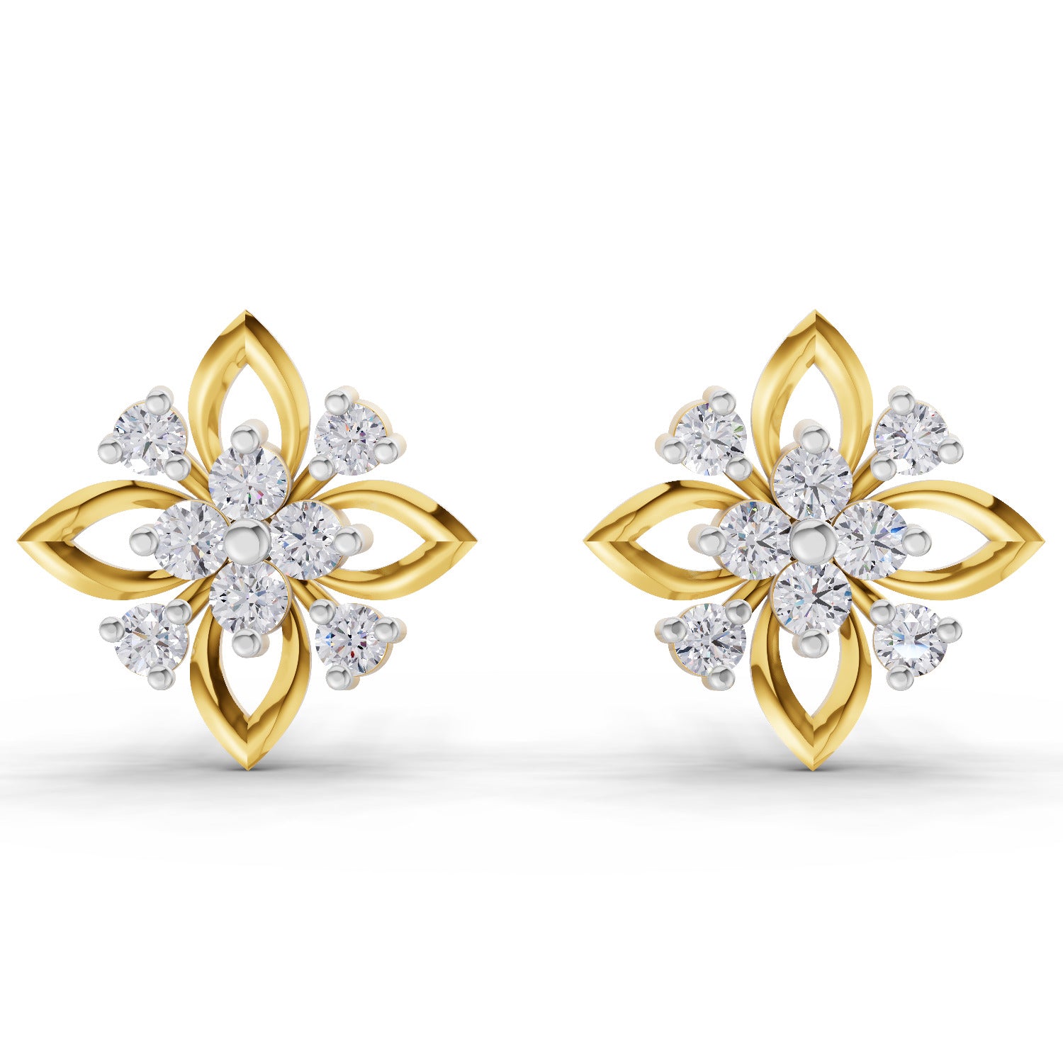 Lab Grown Diamond Earrings 0.45 Carat IGI Certified Round Shape F-G VS | 925 Sterling Silver Yellow Gold Plated Floral Earrings