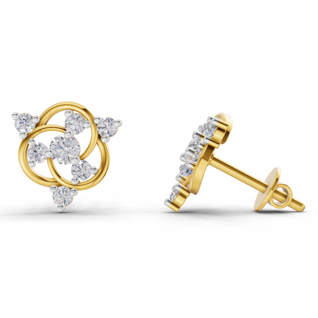 Lab Grown Diamond Earrings 0.39 Carat IGI Certified Round Shape F-G VS Quality| 925 Sterling Silver Gold Plated Intertwined Diamond Cluster Earrings