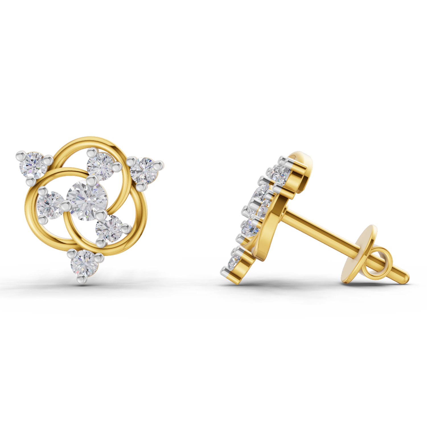 Lab Grown Diamond Earrings 0.39 Carat IGI Certified Round Shape F-G VS Quality| 925 Sterling Silver Gold Plated Intertwined Diamond Cluster Earrings