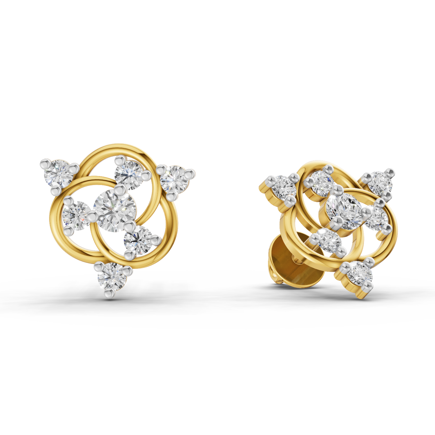 Lab Grown Diamond Earrings 0.39 Carat IGI Certified Round Shape F-G VS Quality| 925 Sterling Silver Gold Plated Intertwined Diamond Cluster Earrings