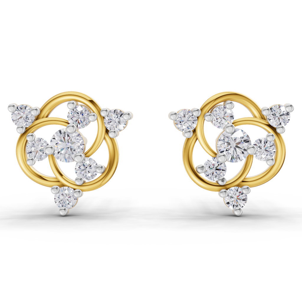 Lab Grown Diamond Earrings 0.39 Carat IGI Certified Round Shape F-G VS Quality| 925 Sterling Silver Gold Plated Intertwined Diamond Cluster Earrings