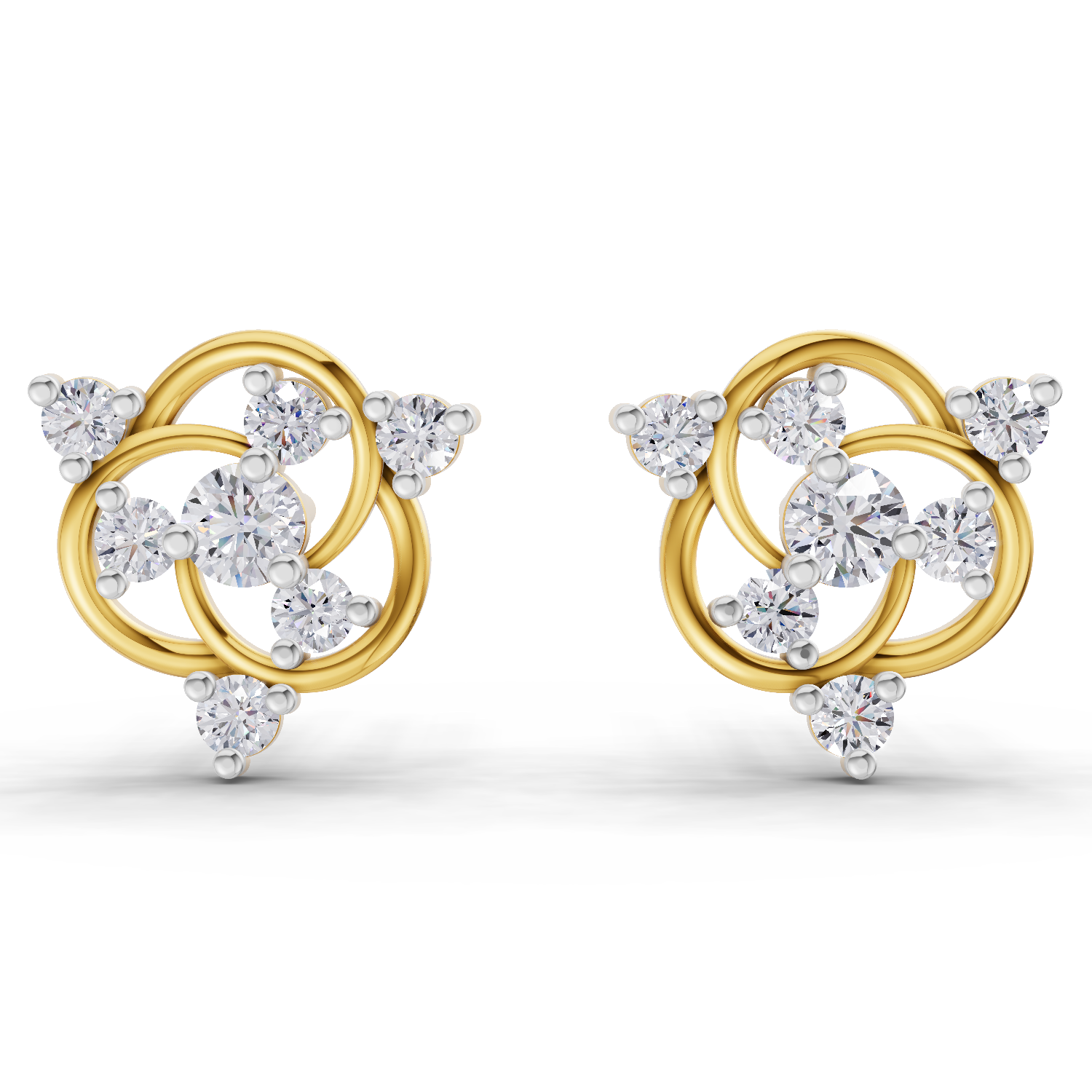 Lab Grown Diamond Earrings 0.39 Carat IGI Certified Round Shape F-G VS Quality| 925 Sterling Silver Gold Plated Intertwined Diamond Cluster Earrings