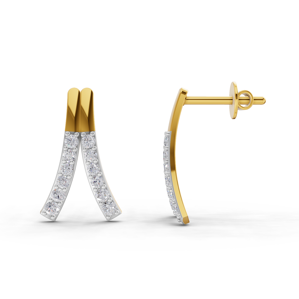Lab Grown Diamond Earrings 0.36 Carat IGI Certified Round Shape F-G VS Quality| 925 Sterling Silver Gold Plated V-Line Diamond Stud Earrings