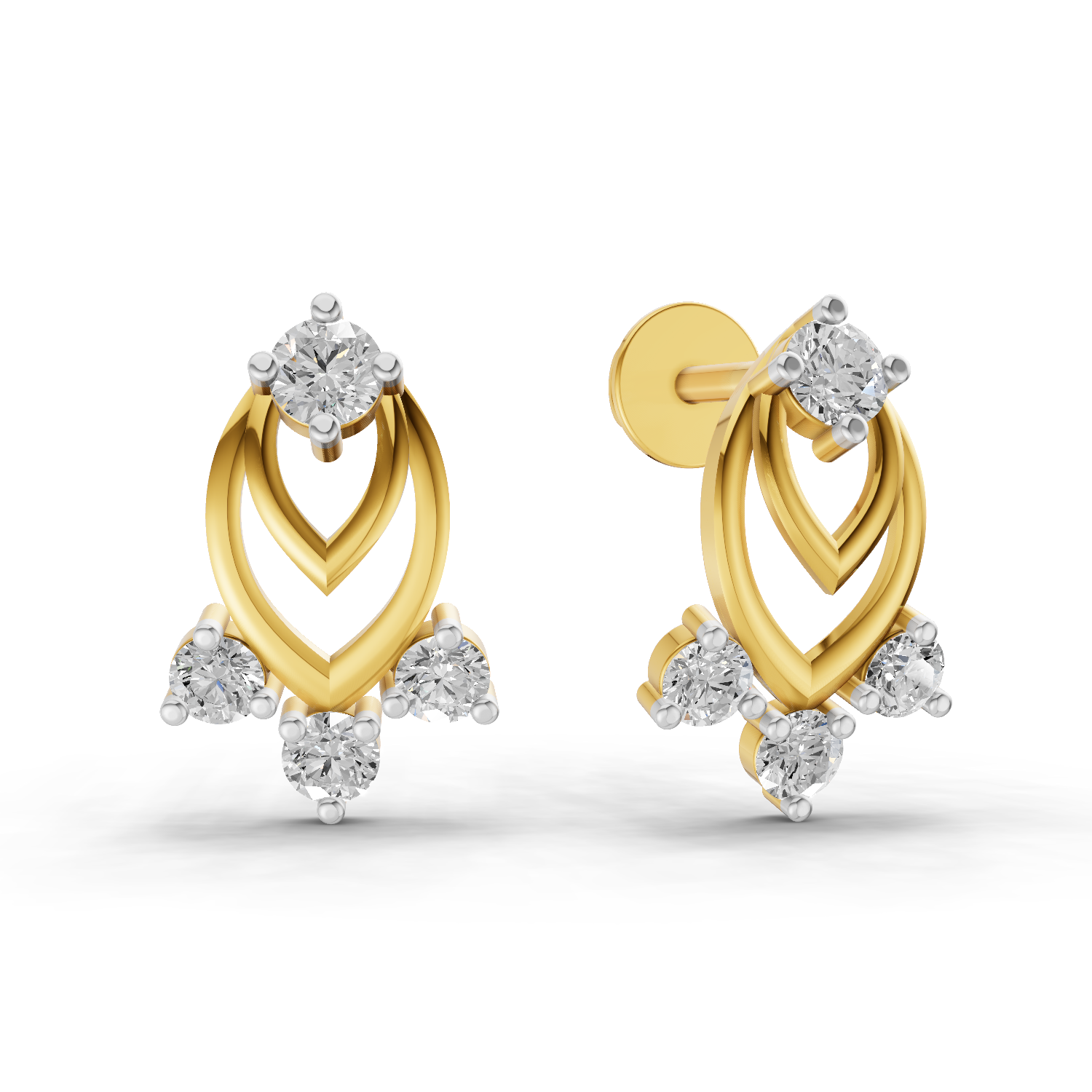 Lab Grown Diamond Earrings 0.37 Carat IGI Certified Round Shape 925 Sterling Silver Petals of Gold Plated Stud Earrings