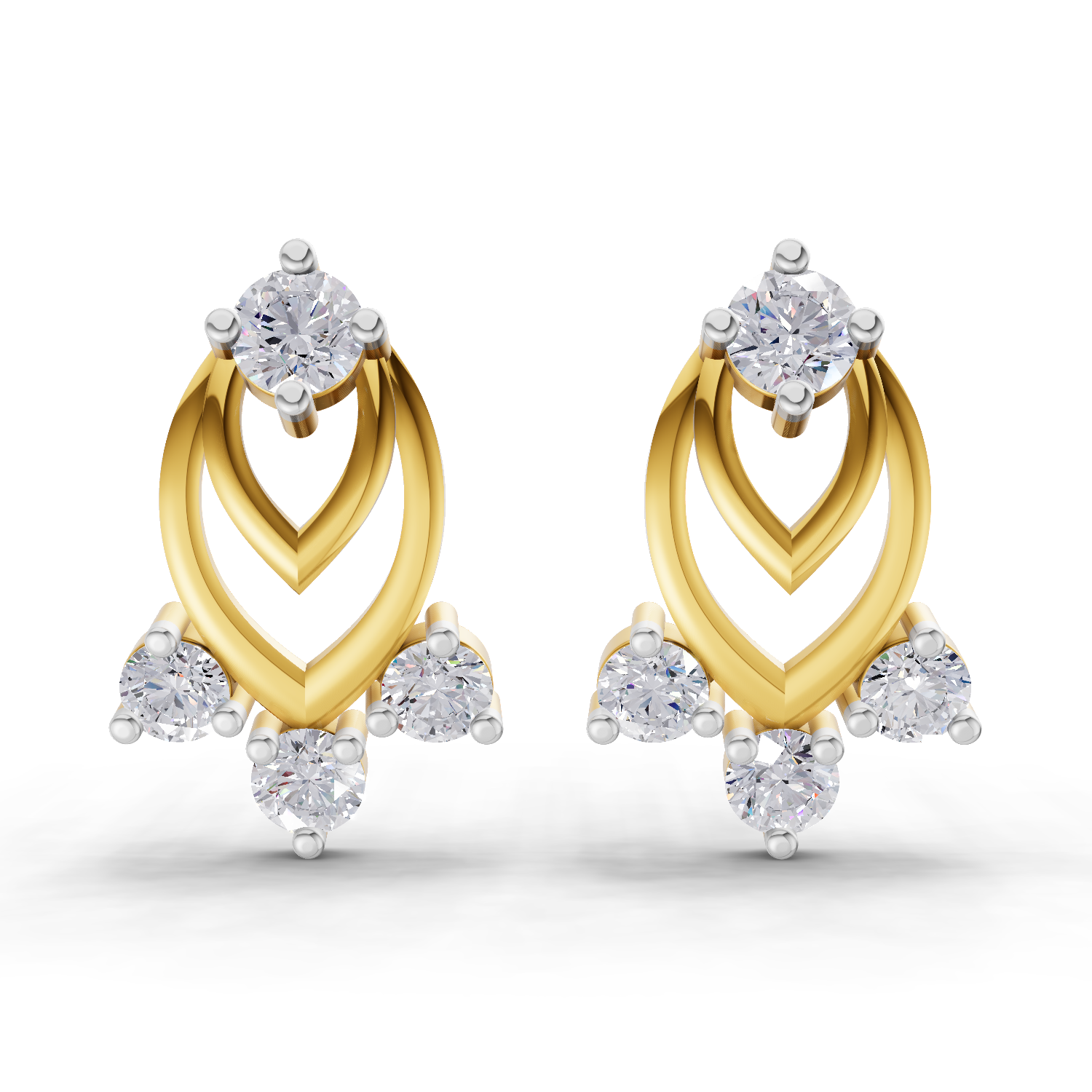 Lab Grown Diamond Earrings 0.37 Carat IGI Certified Round Shape 925 Sterling Silver Petals of Gold Plated Stud Earrings