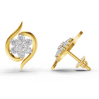 Lab Grown Diamond Earrings 0.42 Carat IGI Certified Round Shape F-G VS Quality| 925 Sterling Silver Gold Plated Swirl Diamond Cluster Earrings