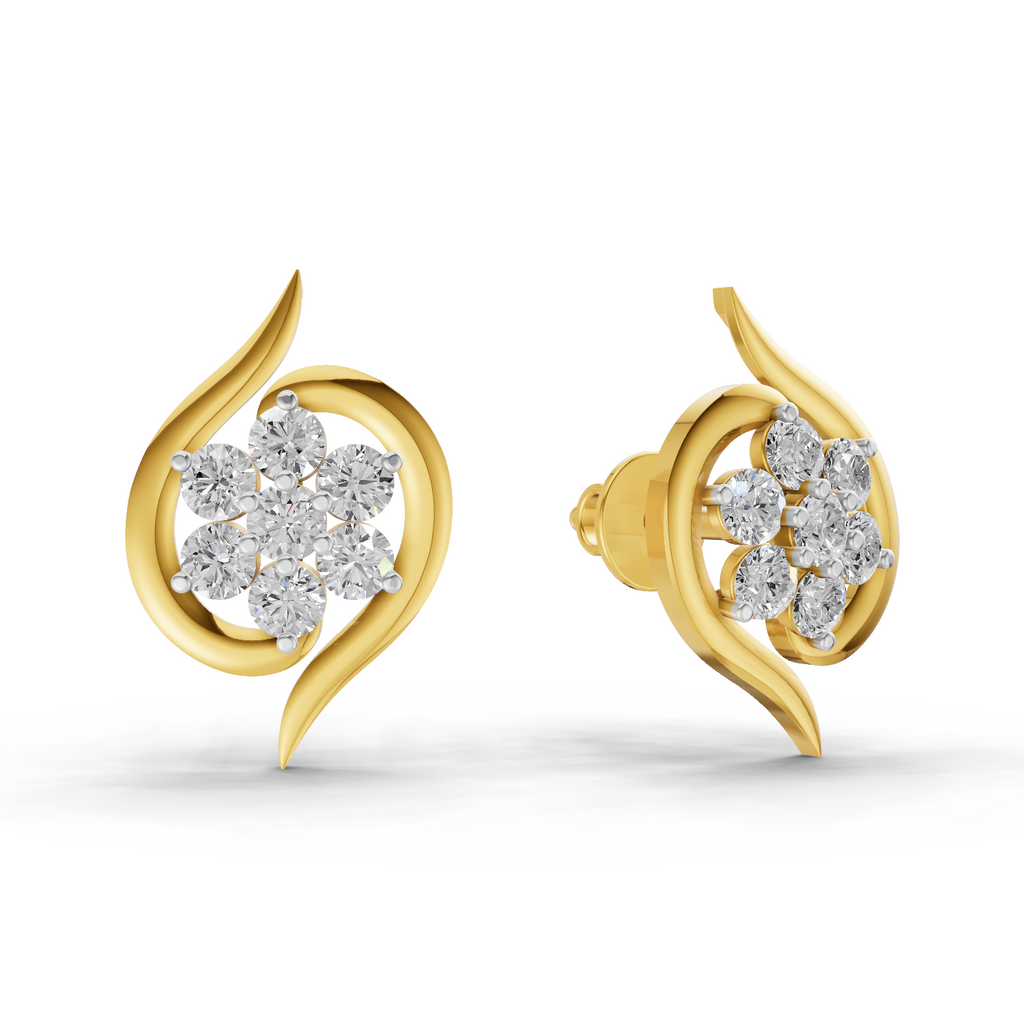 Lab Grown Diamond Earrings 0.42 Carat IGI Certified Round Shape F-G VS Quality| 925 Sterling Silver Gold Plated Swirl Diamond Cluster Earrings