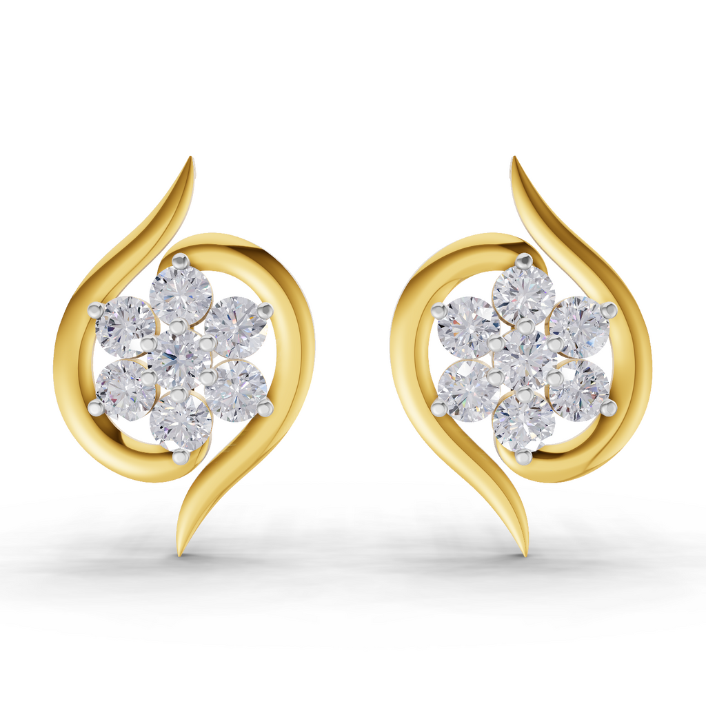 Lab Grown Diamond Earrings 0.42 Carat IGI Certified Round Shape F-G VS Quality| 925 Sterling Silver Gold Plated Swirl Diamond Cluster Earrings