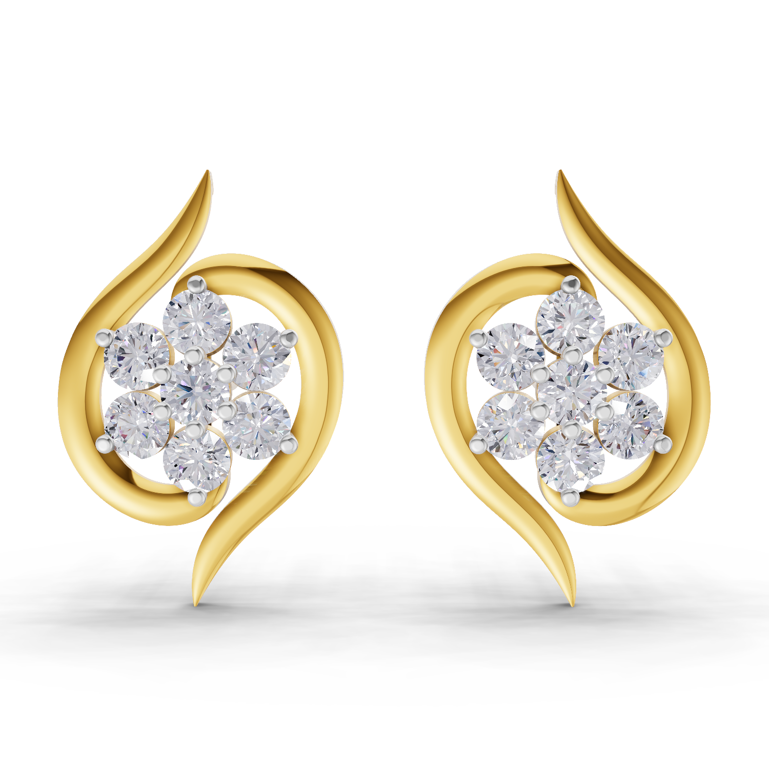 Lab Grown Diamond Earrings 0.42 Carat IGI Certified Round Shape F-G VS Quality| 925 Sterling Silver Gold Plated Swirl Diamond Cluster Earrings