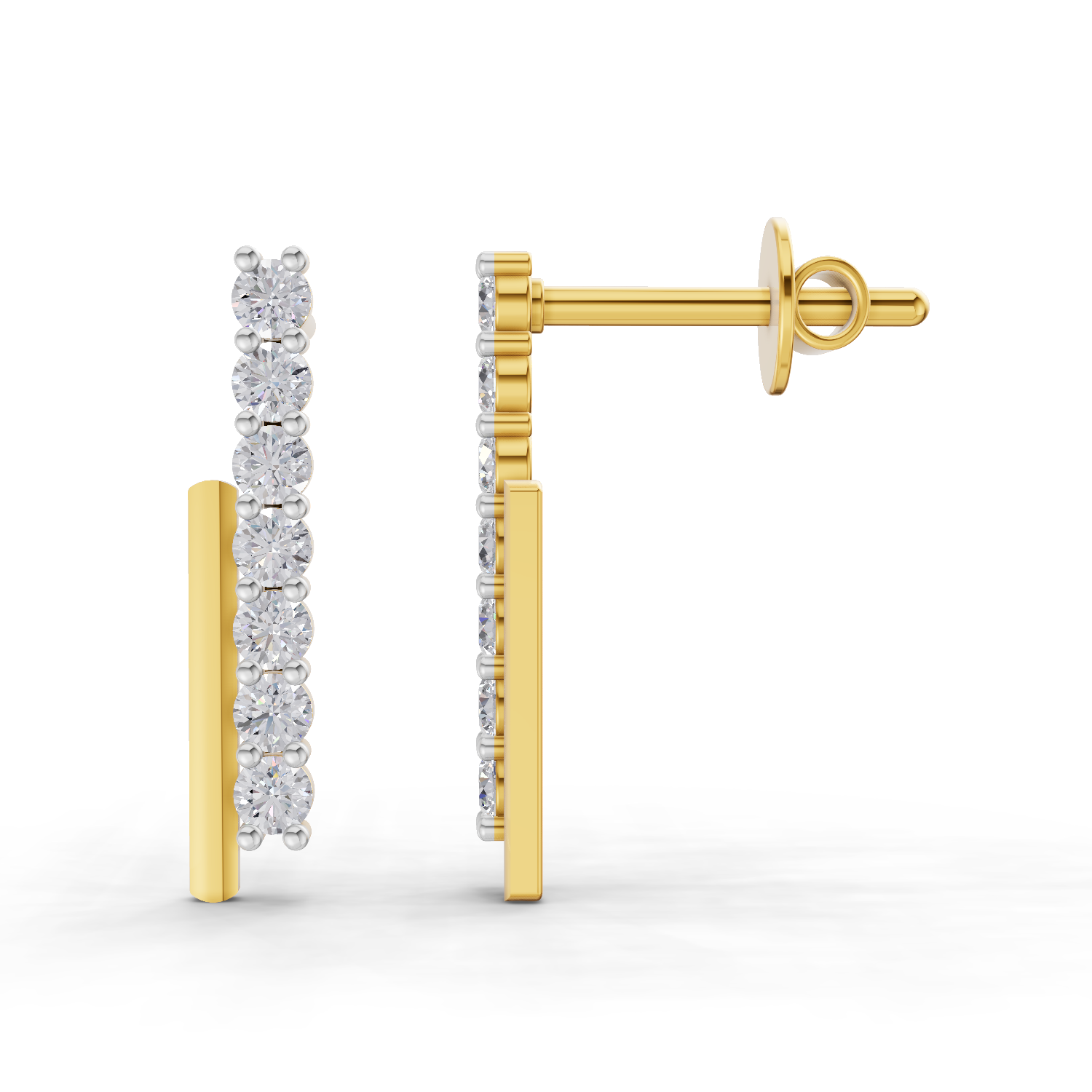 Lab Grown Diamond Earrings 0.35 Carat IGI Certified Round Shape 925 Sterling Silver Gold Plated Double Bar Stud Earrings