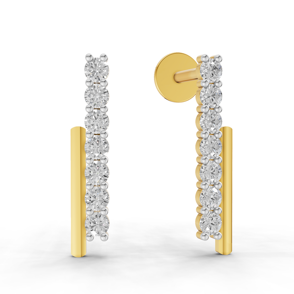 Lab Grown Diamond Earrings 0.35 Carat IGI Certified Round Shape 925 Sterling Silver Gold Plated Double Bar Stud Earrings