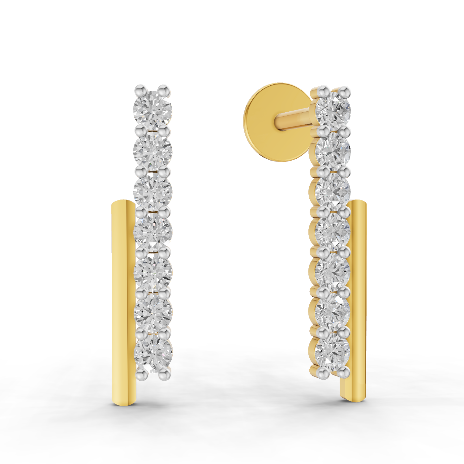 Lab Grown Diamond Earrings 0.35 Carat IGI Certified Round Shape 925 Sterling Silver Gold Plated Double Bar Stud Earrings