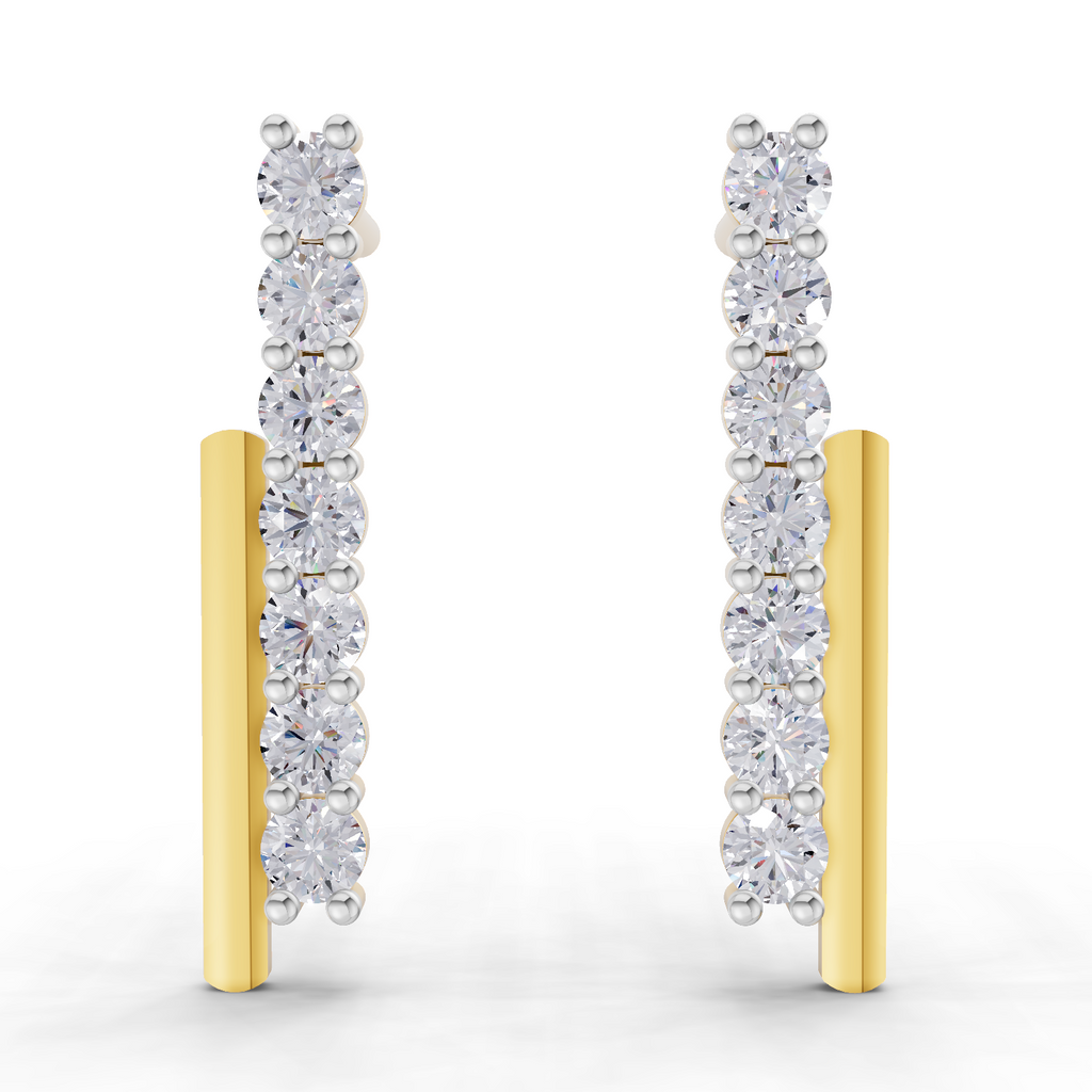 Lab Grown Diamond Earrings 0.35 Carat IGI Certified Round Shape 925 Sterling Silver Gold Plated Double Bar Stud Earrings
