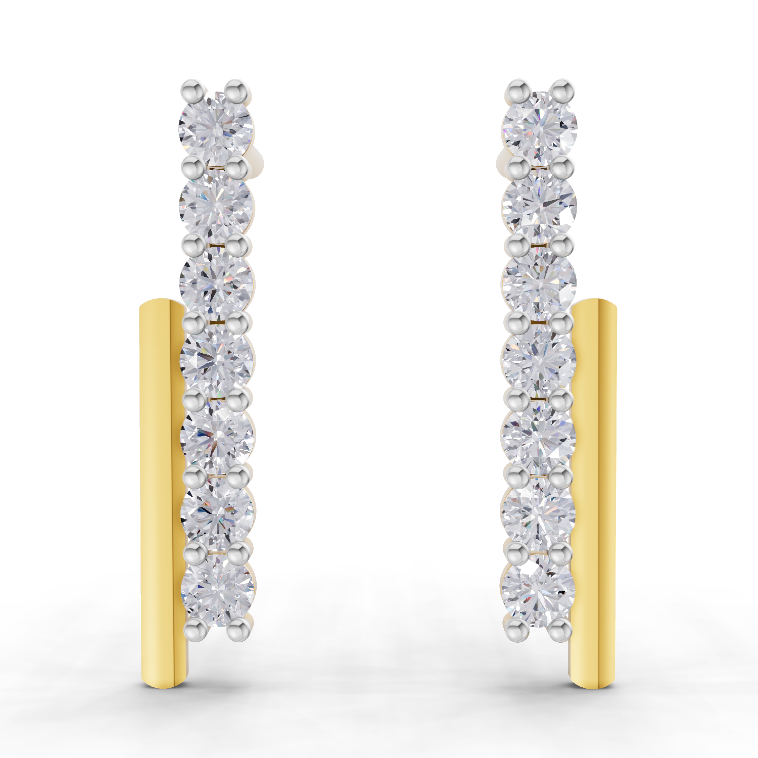Lab Grown Diamond Earrings 0.35 Carat IGI Certified Round Shape 925 Sterling Silver Gold Plated Double Bar Stud Earrings