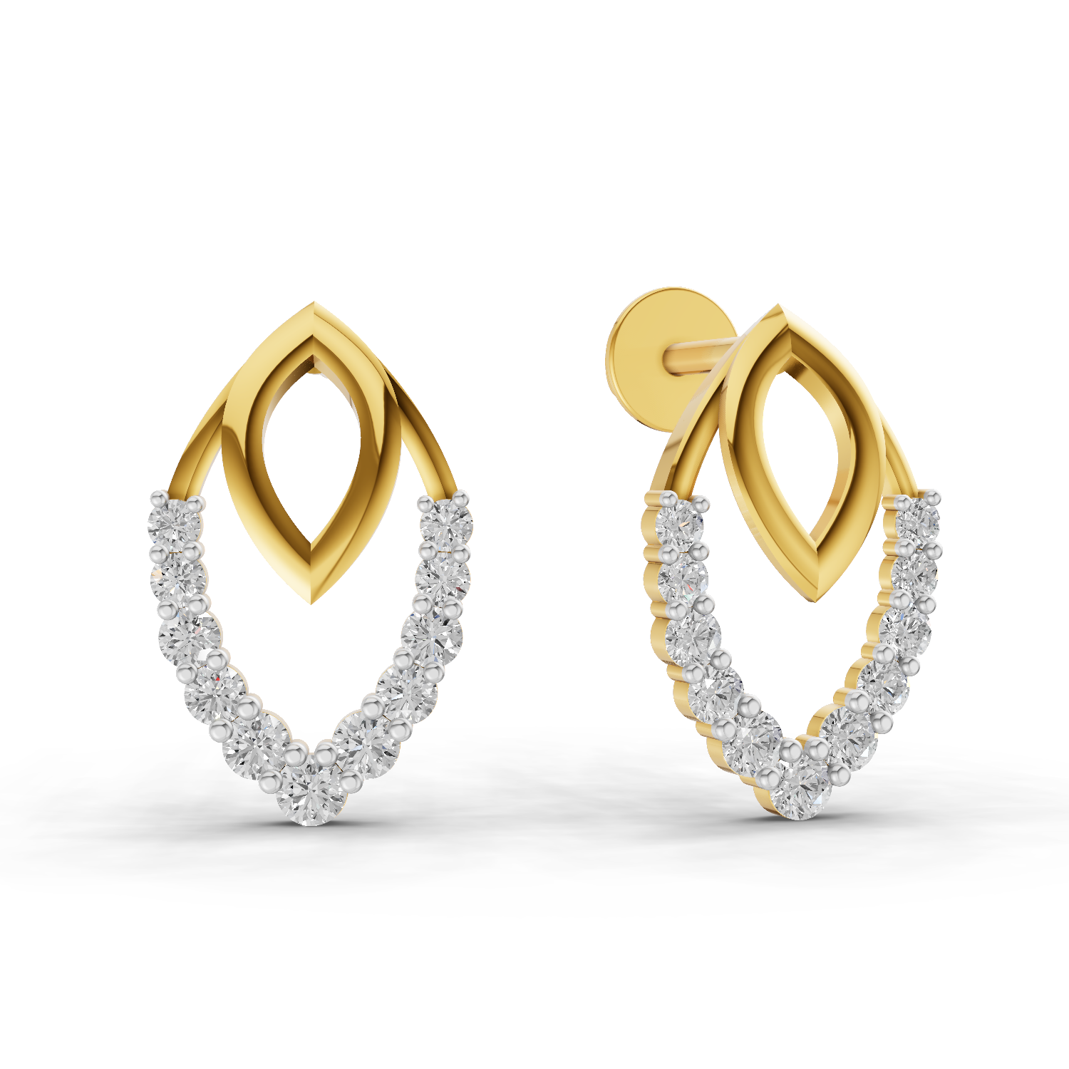 Lab Grown Diamond Earrings 0.35 Carat IGI Certified Round Shape 925 Sterling Silver Gold Plated Infinity Bloom Stud Earrings