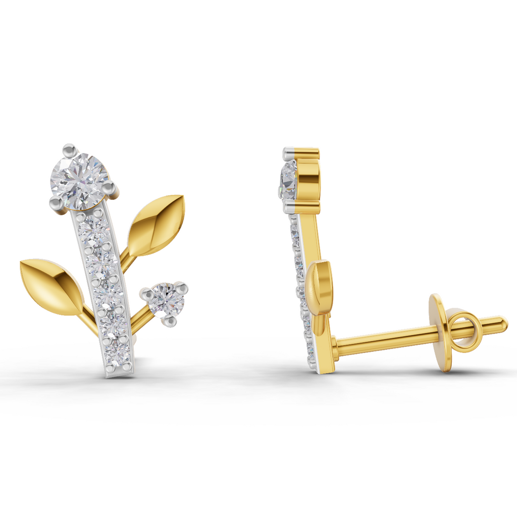Lab Grown Diamond Earrings 0.41 Carat IGI Certified Round Shape F-G VS Quality| 925 Sterling Silver Gold Plated Diamond Vine Stud Earrings