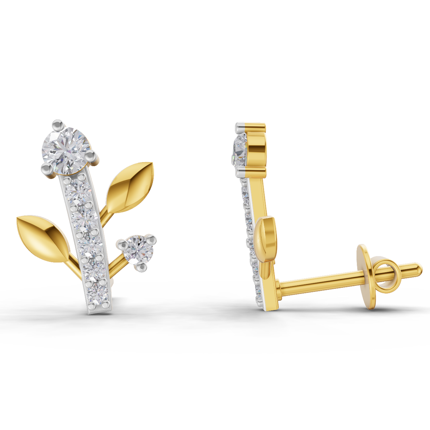 Lab Grown Diamond Earrings 0.41 Carat IGI Certified Round Shape F-G VS Quality| 925 Sterling Silver Gold Plated Diamond Vine Stud Earrings