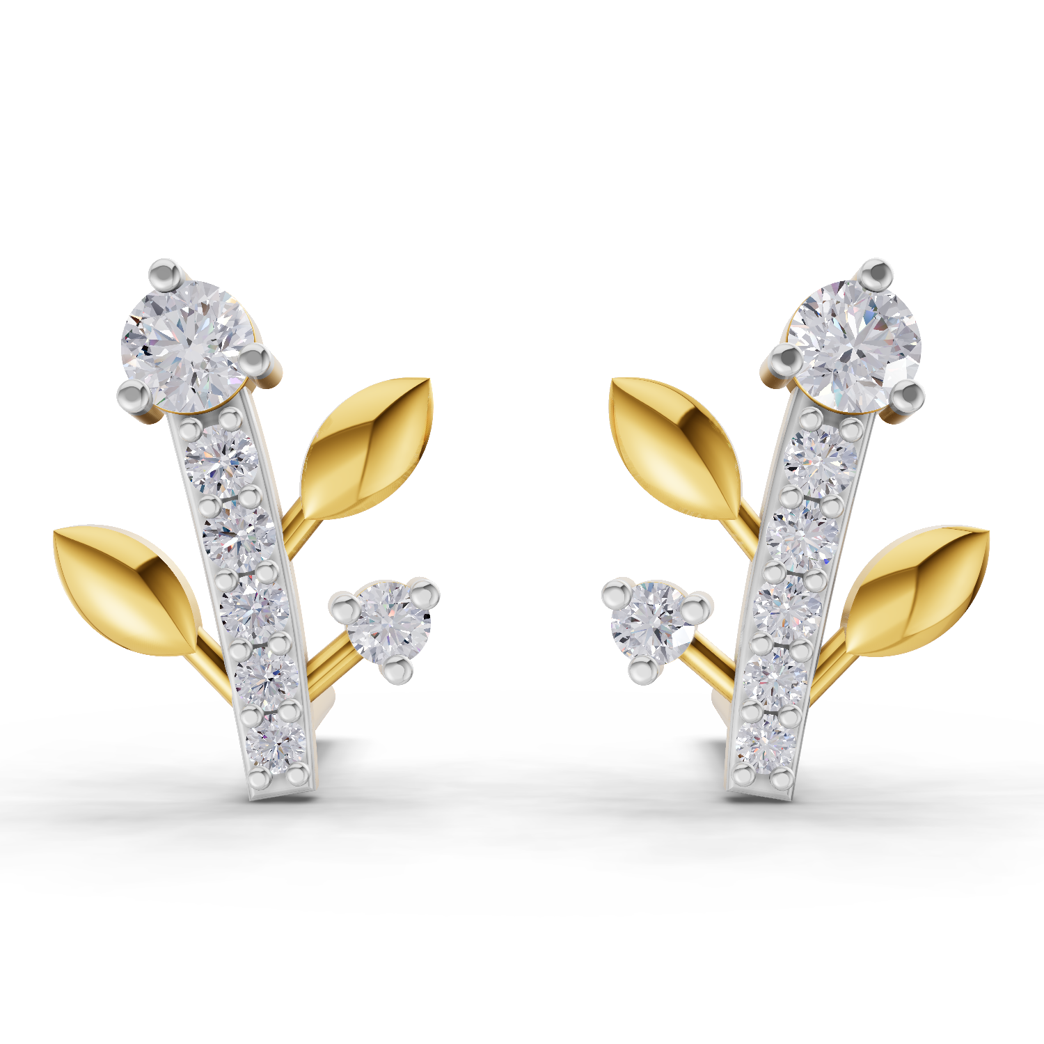 Lab Grown Diamond Earrings 0.41 Carat IGI Certified Round Shape F-G VS Quality| 925 Sterling Silver Gold Plated Diamond Vine Stud Earrings