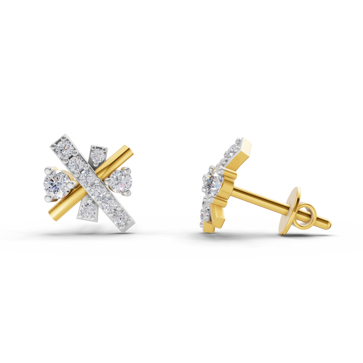 Lab Grown Diamond Earrings 0.36 Carat IGI Certified Round Shape F-G VS Quality| 925 Sterling Silver Gold Plated Diamond Cross Stud Earrings