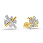Lab Grown Diamond Earrings 0.36 Carat IGI Certified Round Shape F-G VS Quality| 925 Sterling Silver Gold Plated Diamond Cross Stud Earrings