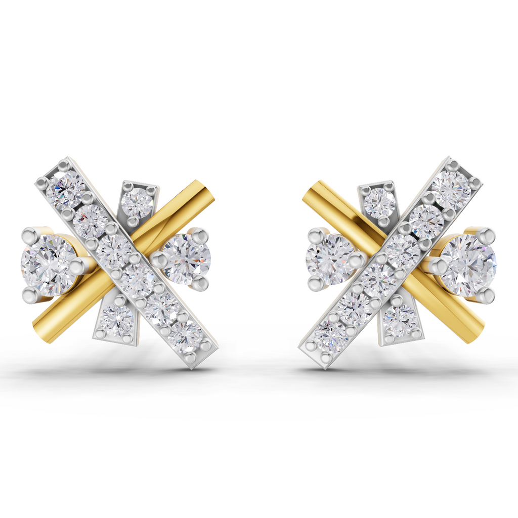 Lab Grown Diamond Earrings 0.36 Carat IGI Certified Round Shape F-G VS Quality| 925 Sterling Silver Gold Plated Diamond Cross Stud Earrings