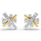 Lab Grown Diamond Earrings 0.36 Carat IGI Certified Round Shape F-G VS Quality| 925 Sterling Silver Gold Plated Diamond Cross Stud Earrings