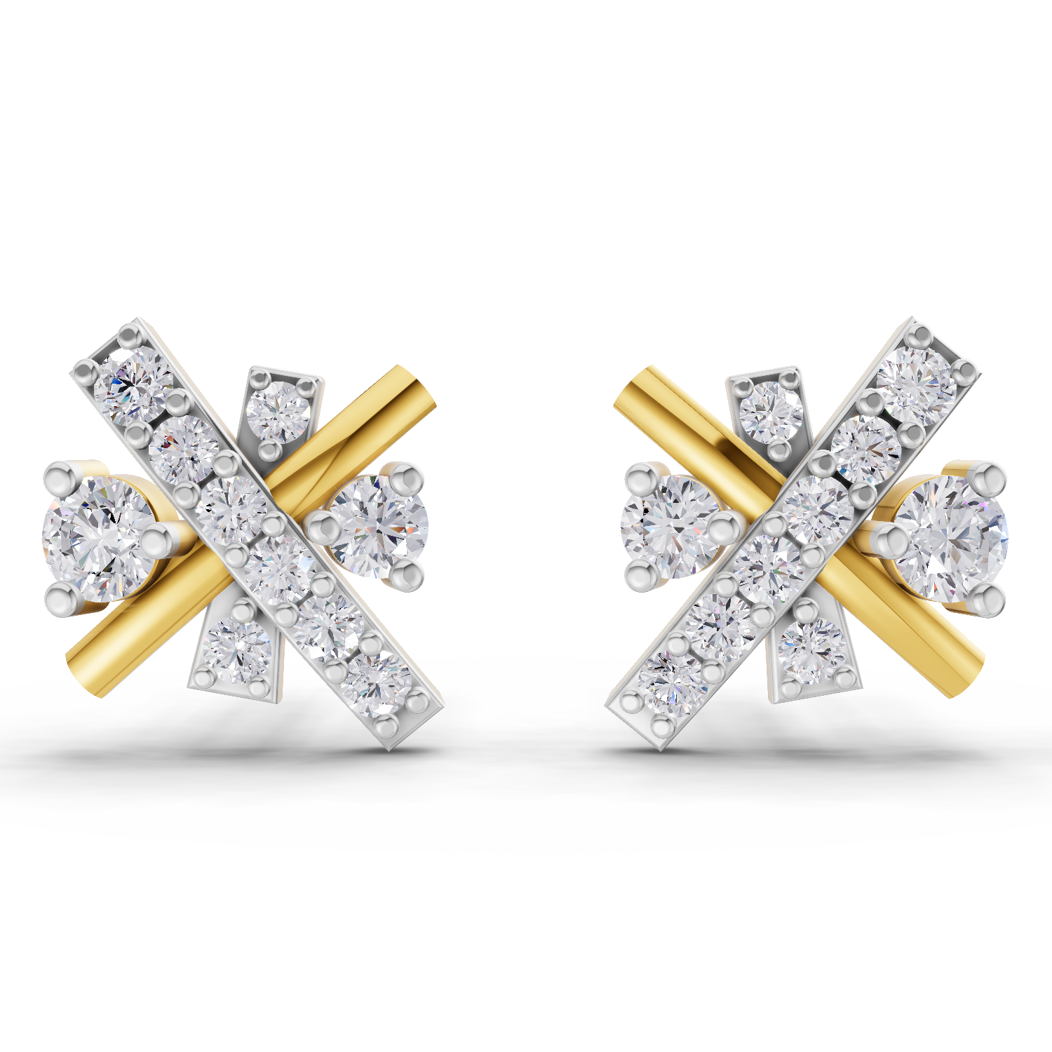 Lab Grown Diamond Earrings 0.36 Carat IGI Certified Round Shape F-G VS Quality| 925 Sterling Silver Gold Plated Diamond Cross Stud Earrings
