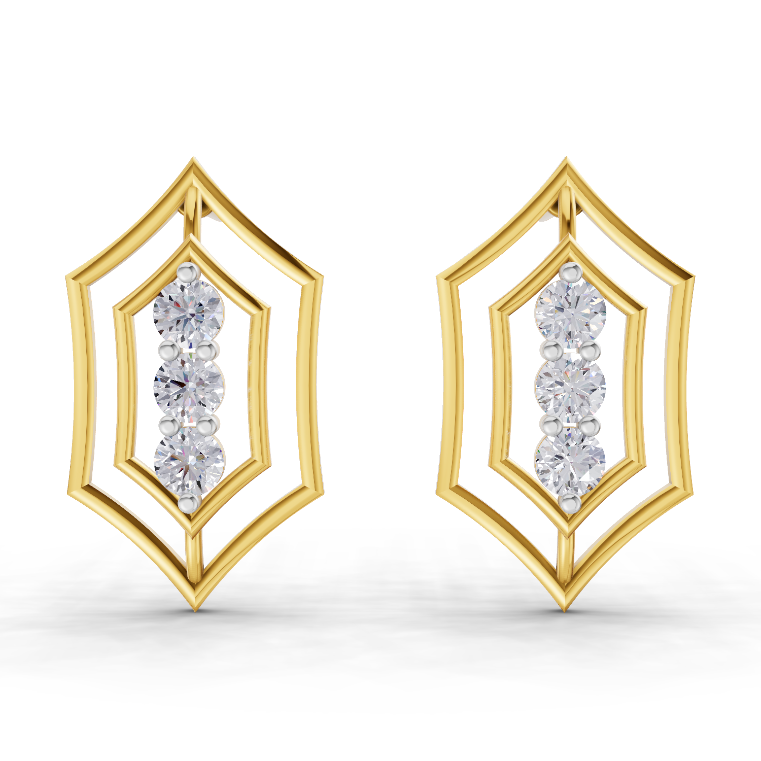 Lab Grown Diamond Earrings 0.35 Carat IGI Certified Round Shape F-G VS Quality| 925 Sterling Silver Gold Plated Three-Stone Diamond Stud Earrings