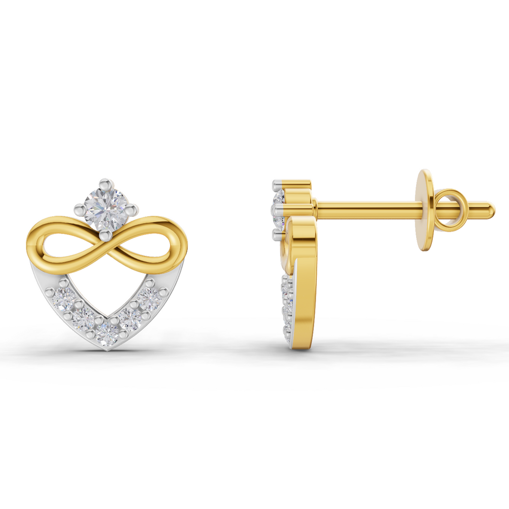 Lab Grown Diamond Earrings 0.19 Carat IGI Certified Round Shape F-G VS Quality| 925 Sterling Silver Gold Plated Heart-Knot Diamond Earrings