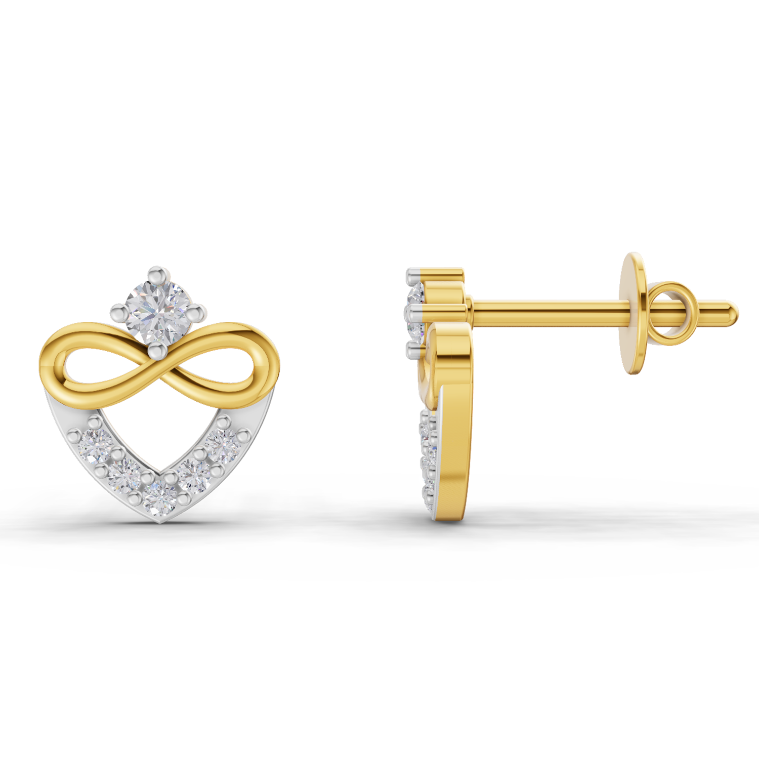 Lab Grown Diamond Earrings 0.19 Carat IGI Certified Round Shape F-G VS Quality| 925 Sterling Silver Gold Plated Heart-Knot Diamond Earrings