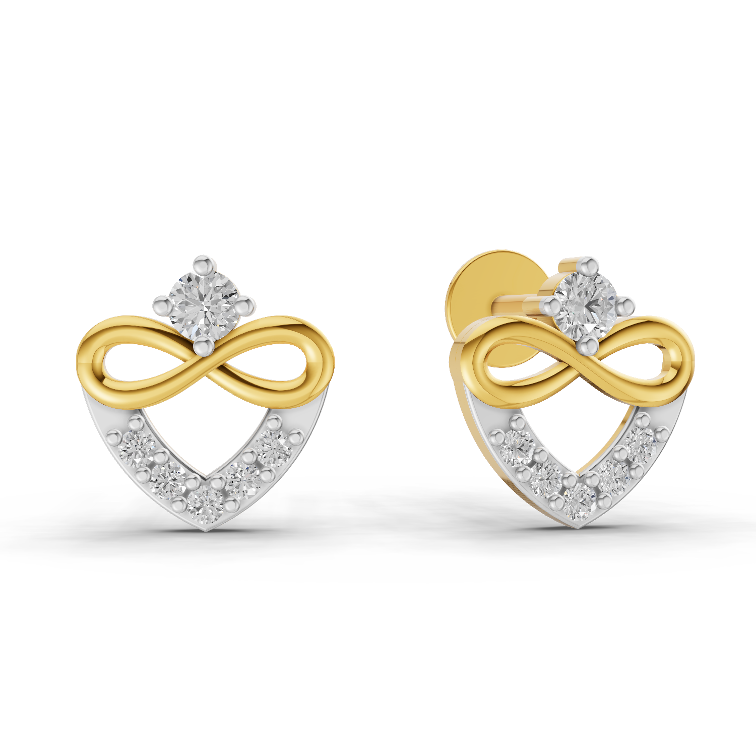 Lab Grown Diamond Earrings 0.19 Carat IGI Certified Round Shape F-G VS Quality| 925 Sterling Silver Gold Plated Heart-Knot Diamond Earrings