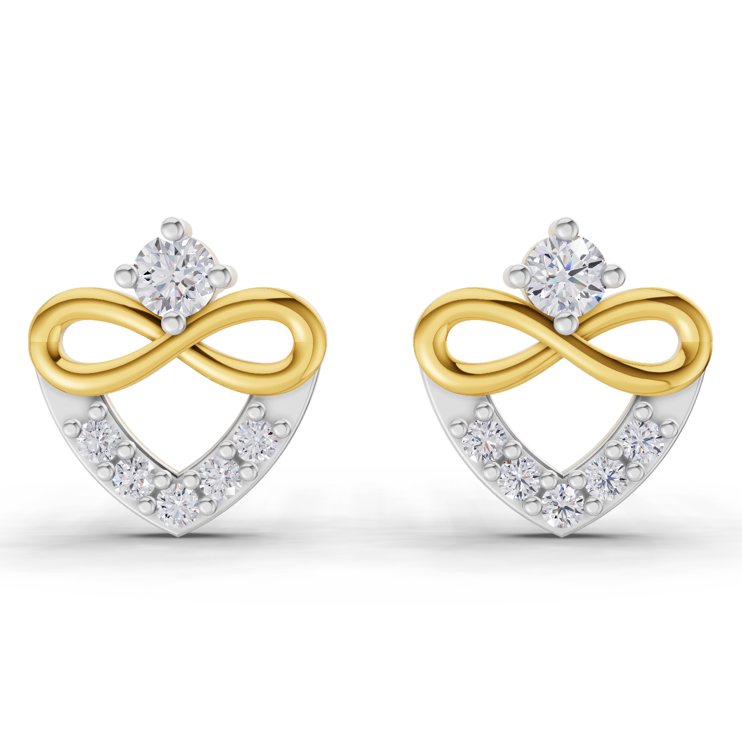 Lab Grown Diamond Earrings 0.19 Carat IGI Certified Round Shape F-G VS Quality| 925 Sterling Silver Gold Plated Heart-Knot Diamond Earrings