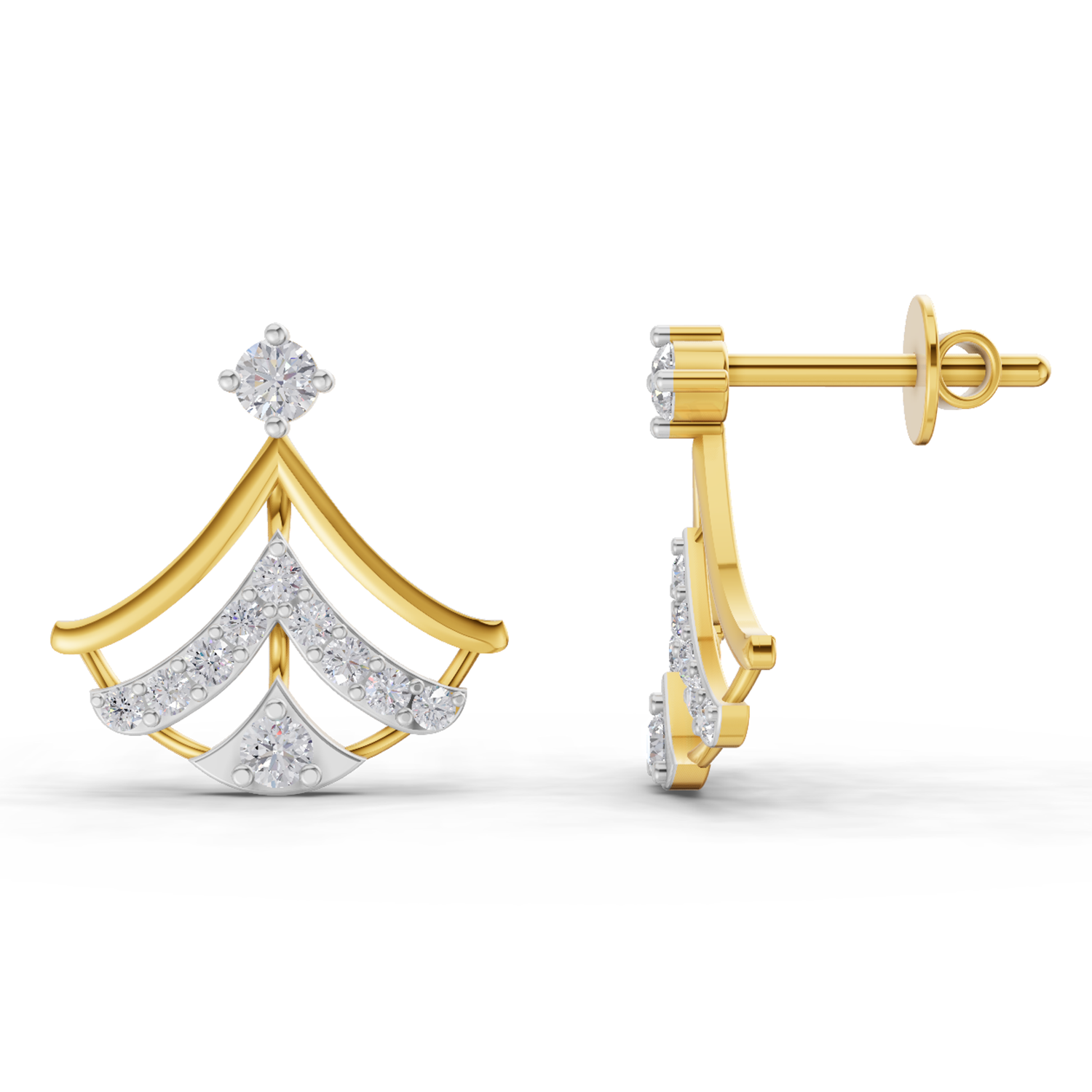 Lab Grown Diamond Earrings 0.38 Carat IGI Certified Round Shape 925 Sterling Silver Gold Plated Regal Fan Earrings