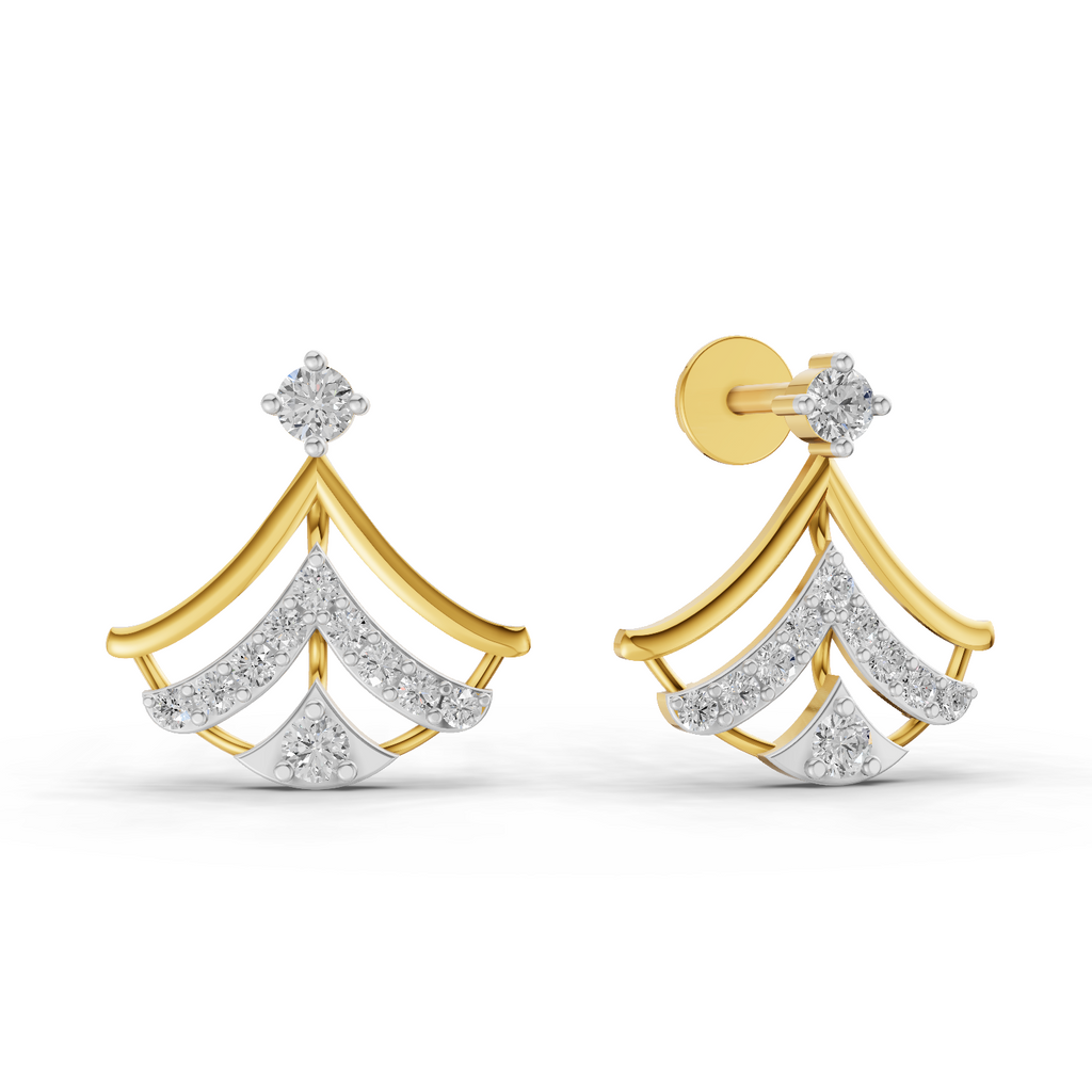 Lab Grown Diamond Earrings 0.38 Carat IGI Certified Round Shape 925 Sterling Silver Gold Plated Regal Fan Earrings