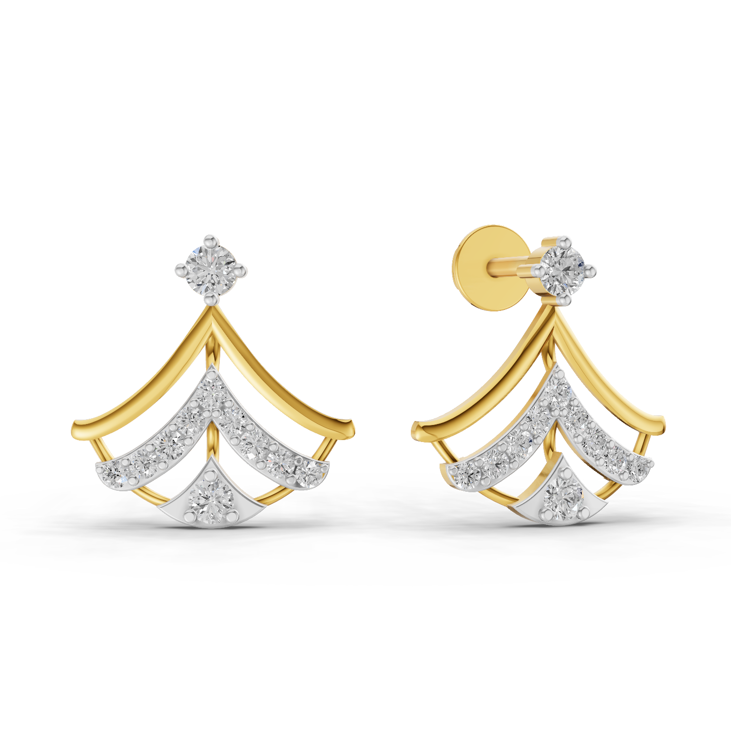 Lab Grown Diamond Earrings 0.38 Carat IGI Certified Round Shape 925 Sterling Silver Gold Plated Regal Fan Earrings