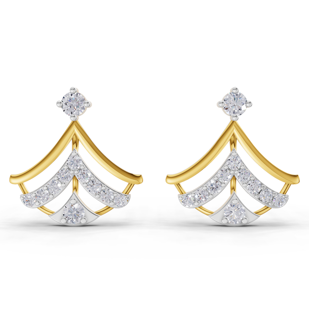 Lab Grown Diamond Earrings 0.38 Carat IGI Certified Round Shape 925 Sterling Silver Gold Plated Regal Fan Earrings